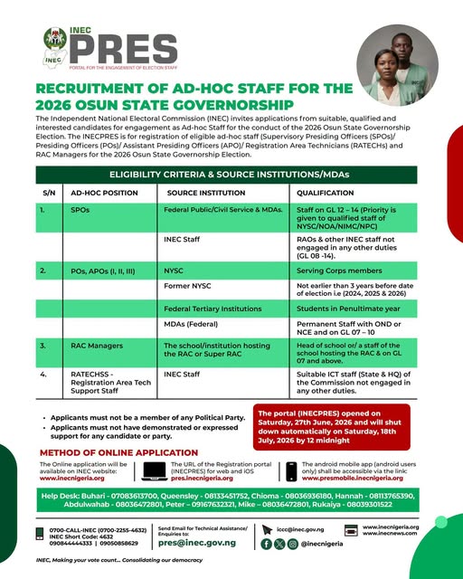 INEC Ad-Hoc Staff Recruitment